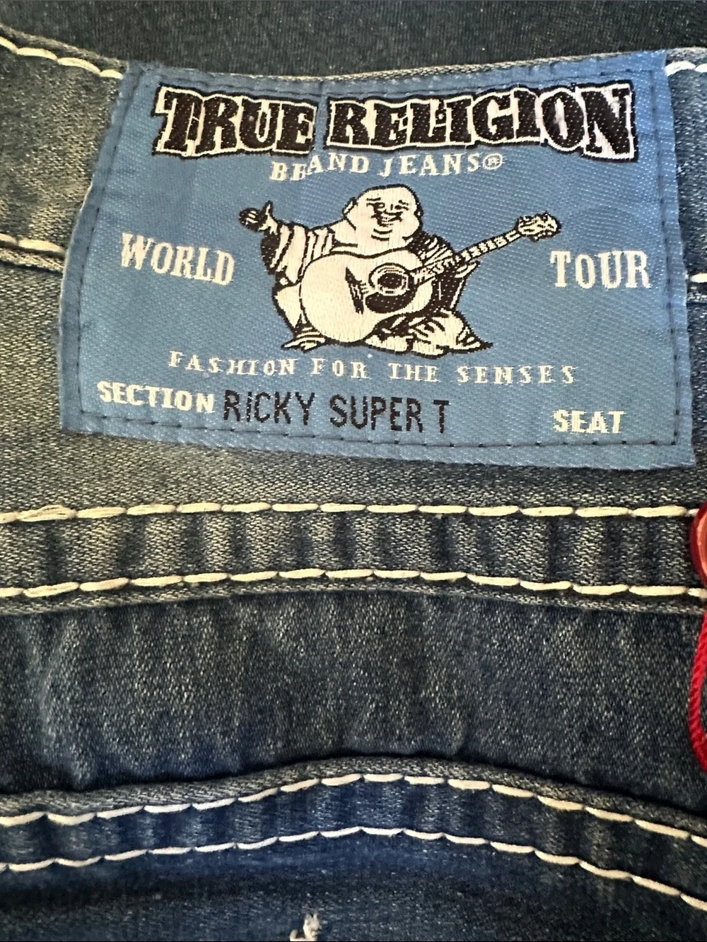True Religion Ricky Super T Men’s Jeans Blue Patch Thick Stitch Size 40x34